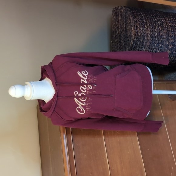 AMERICAN EAGLE 🦅 Burgundy Washed Y2K Hoodie Sweatshirt SZ M - Picture 3 of 12